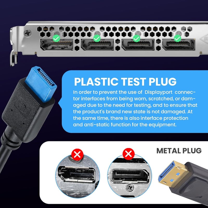 Poyiccot 8K Displayport 1.4 Cable, Short Displayport Cable 1feet, 32.4Gbps DP Male to Male Cord, Anti-Wear Plastic DP Connector for Computer Monitor, Industrial Devices Testing - Image 4